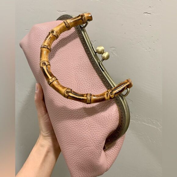 Handsewn Genuine Premium Pebble Leather Real Bamboo Handle Bag/Crossbody - Picture 11 of 14